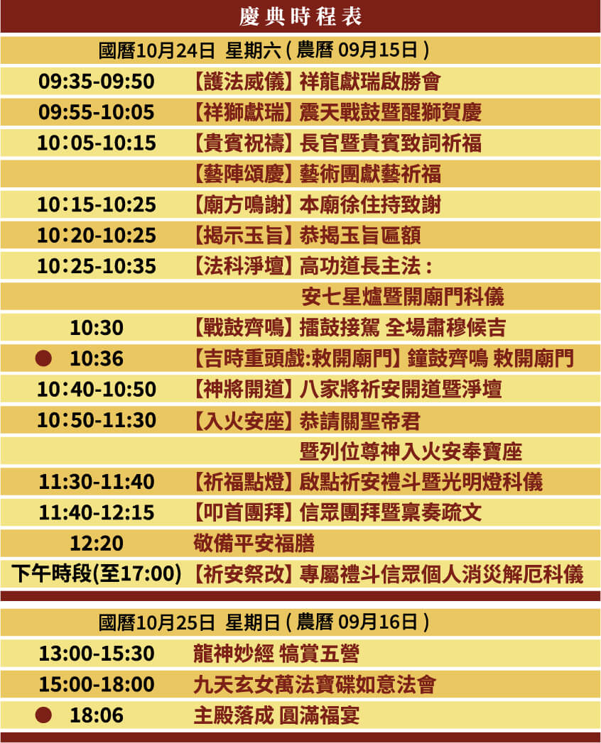 慶典時程表
